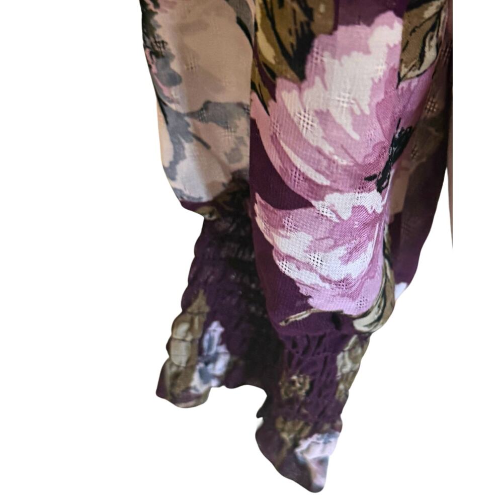 Cottagecore NWT Purple Floral Smocked Top Women’s Small Long Sleeve Cropped - Picture 3 of 7